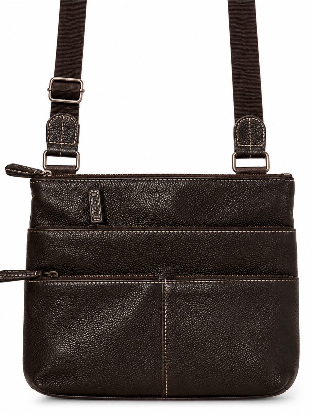 Roots Genuine Leather Crossbody Bag Brown Multi Pocket Organizer Travel Purse